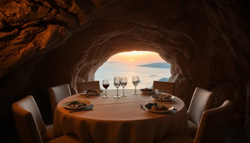 cenar en restaurante en cueva en santorini Viajar y Viajes